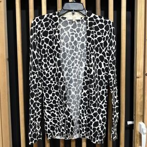 LOFT Cardigan Sweater Size S Black White Giraffe Animal Print Pima Cotton FLAW